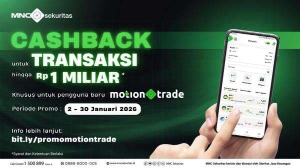Ada Cashback untuk Transaksi Saham hingga Rp1 Miliar di Aplikasi MotionTrade, Jangan Ketinggalan!