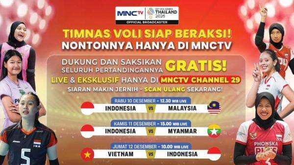 Jadwal Siaran Langsung Timnas Voli Putri Indonesia di SEA Games 2025, Live di MNCTV!