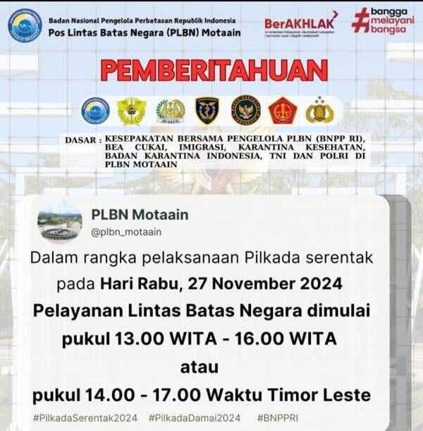 Pilkada Serentak Perlintasan PLBN Mota'ain  Tutup 5 Jam