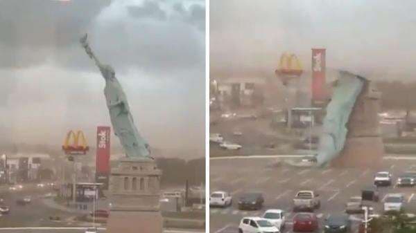 "Patung Liberty" Setinggi 35 Meter Roboh Diterjang Angin Kencang