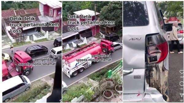 Viral Video Truk BBM Tabrak Mobil di Nagreg akibat Rem Blong, Sejumlah Motor Nyaris Terlindas