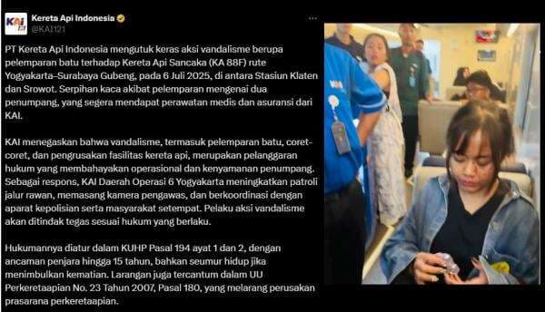 KAI Gandeng TNI-Polri Patroli Gabungan usai Viral Penumpang Terluka Dilempar Batu