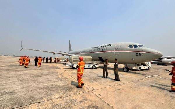 Pesawat Boeing 737 TNI AU yang Angkut Tim Inasar BNPP Tiba di Myanmar