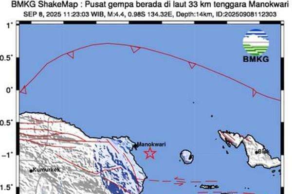 Gempa Terkini Magnitudo 4,4 Guncang Manokwari Papua Barat