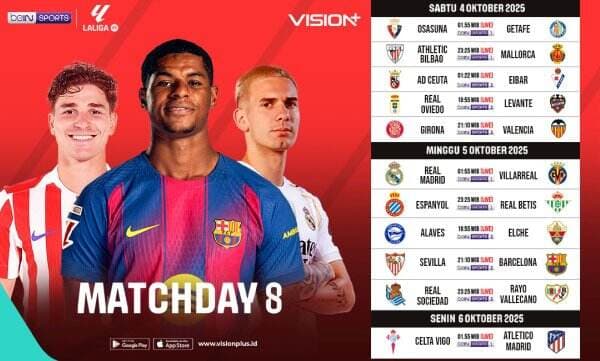 Link Live Streaming Matchday Ke-8 La Liga 2025-2026: Real Madrid vs Villarreal hingga Sevilla vs Barcelona