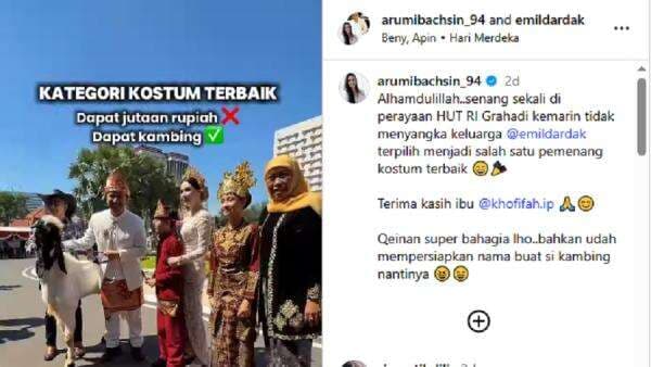 Arumi Bachsin Menang Kostum Terbaik dan Bawa Pulang Kambing: Senang Sekali!