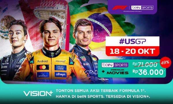 Klik di Sini! Link Live Streaming F1 GP Amerika Serikat 2025 Minggu Ini di Vision+