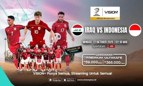 Jadwal dan Link Live Streaming Vision+ Timnas Indonesia vs Irak di Kualifikasi Piala Dunia 2026, Klik di Sini!