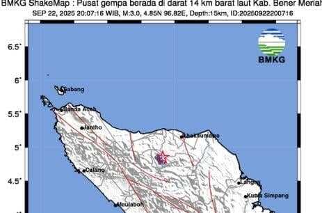 Pusat Gempa Hari Ini 2 Menit yang Lalu Guncang Bener Meriah, Cek Magnitudonya