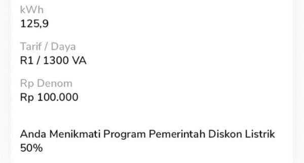 Diskon 50 Terbukti, Beli Token Daya 1.300 VA Rp100 Ribu Kini Dapat 125,9 KWH