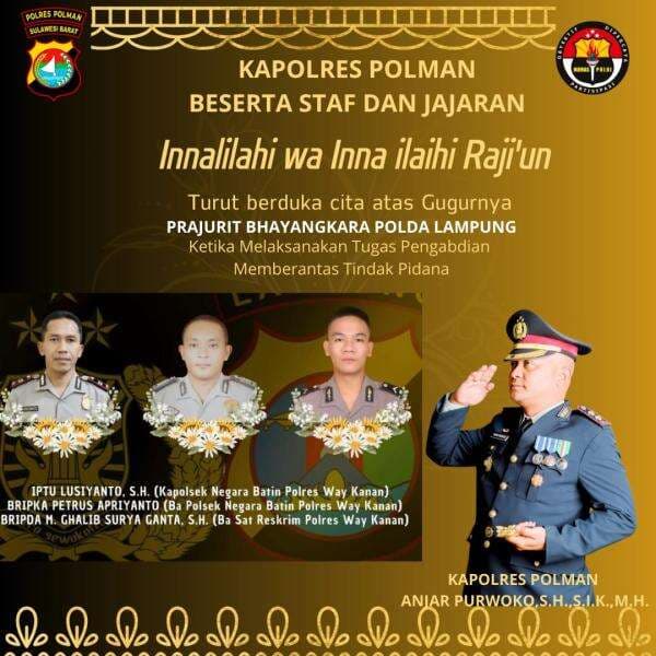 Kapolres Polman Berduka Atas Gugurnya Prajurit Bhayangkara Polda Lampung Kapolres Polman Berduka Atas Gugurnya Prajurit Bhayangkara Polda Lampung