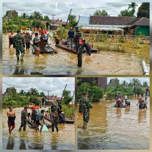 Babinsa Kodim 1018/Gunung Mas Standby dan Aktif Bantu Warga Seberangi Banjir