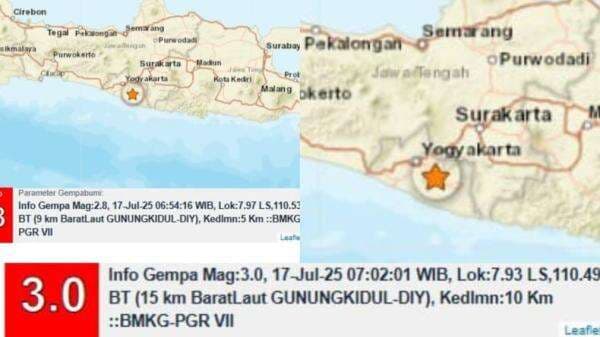 DIY Diguncang 5 Kali Gempa dalam Sejam Pagi Ini, BMKG: Berpusat di Barat Laut Gunungkidul