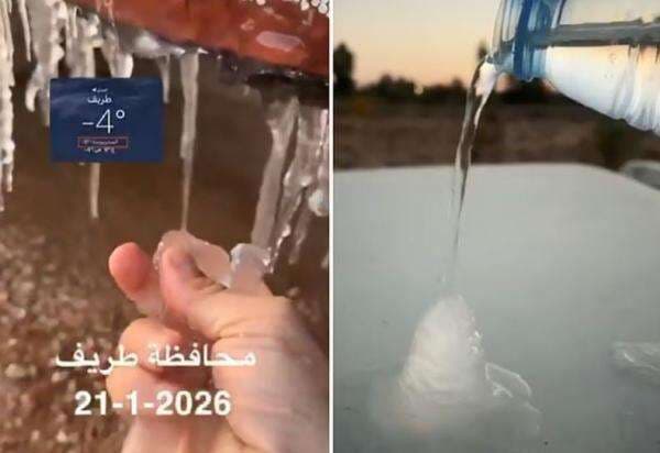 Viral! Setelah Hujan Salju Lebat Guyur Arab Saudi, Air Membeku Seketika