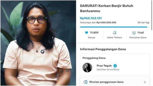 Salut! Praz Teguh Galang Dana untuk Korban Banjir Sumatera, Nominal Nyaris Rp1 Miliar Salut! Praz Teguh Galang Dana untuk Korban Banjir Sumatera, Nominal Nyaris Rp1 Miliar