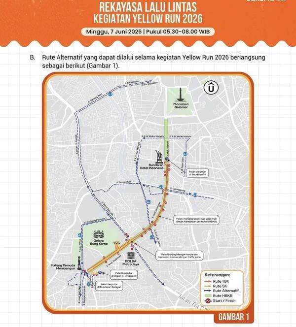 Yellow Run 2026 Digelar dari Bundaran HI hingga Senayan, Dishub Jakarta Lakukan Rekayasa Lalin