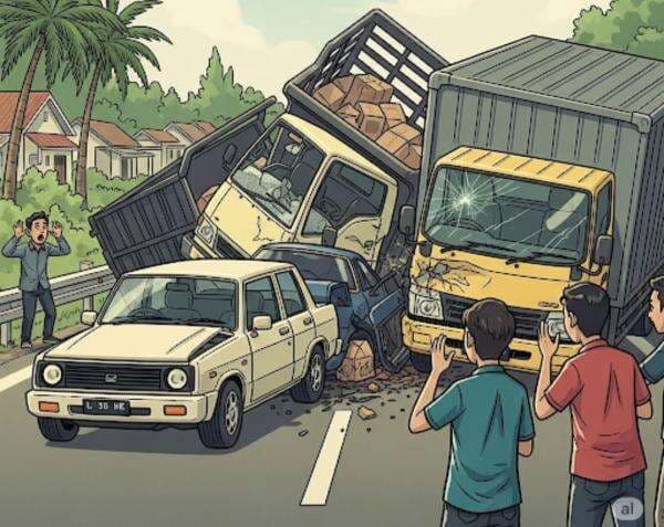 Tabrakan Beruntun Libatkan 3 Kendaraan di Jalur Bojonegoro-Babat, Diduga Sopir Mengantuk