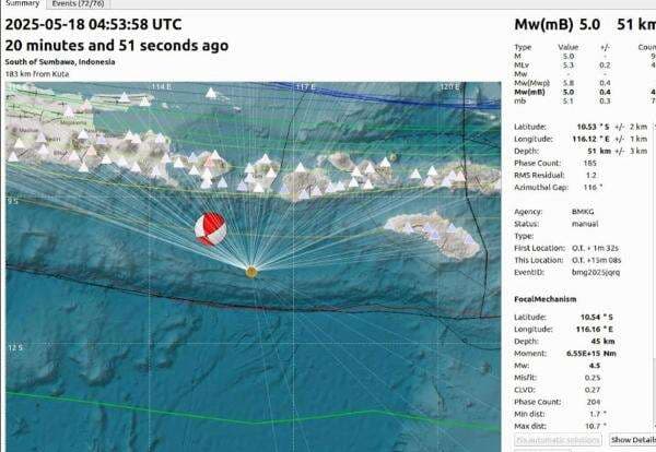 Ini Jenis Gempa M5,2 di Lombok Tengah NTB