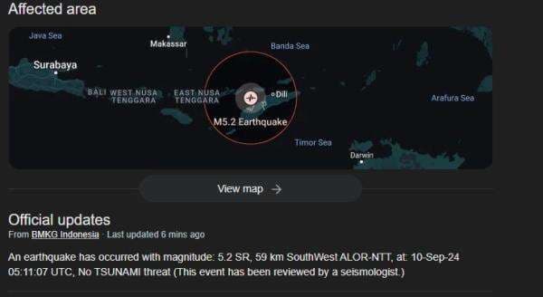 Gempa M5,2 Guncang Alor NTT, Tidak Berpotensi Tsunami
