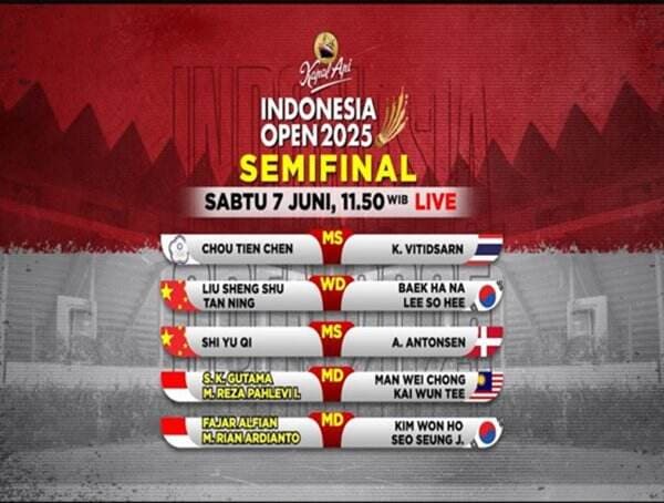 Jadwal Siaran Langsung Semifinal Indonesia Open 2025: Ada 2 Wakil Indonesia, Live di iNews!