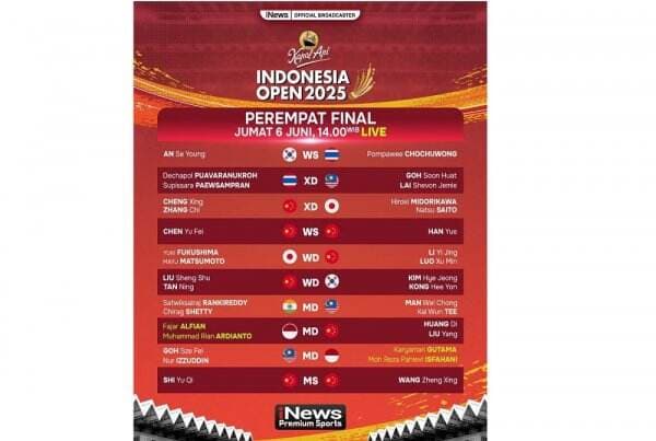 Jadwal Lengkap Indonesia Open 2025, Live MNCTV