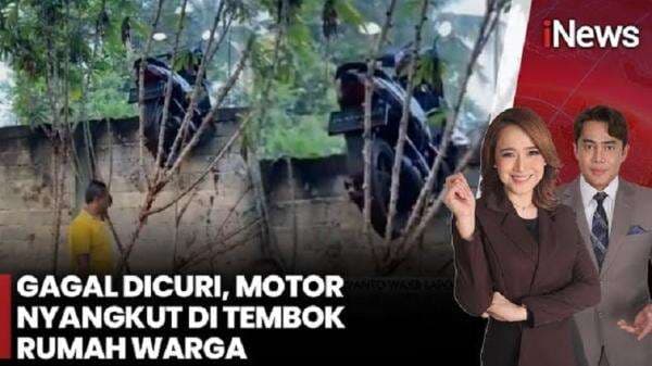 Tak Kuat Diangkat, Motor Ditinggalkan Kawanan Maling Tersangkut di Atas Tembok