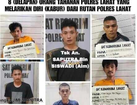 Jebol Dinding Sel, 8 Tahanan Polres Lahat Kabur