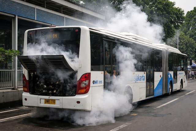 Terungkap! Bus Transjakarta Berasap di Pancoran Akibat Radiator Bocor Terungkap! Bus Transjakarta Berasap di Pancoran Akibat Radiator Bocor