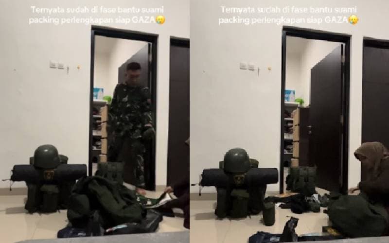 Momen Haru Istri Bantu Suami Persiapan Berangkat Jadi Pasukan Perdamaian ke Gaza Momen Haru Istri Bantu Suami Persiapan Berangkat Jadi Pasukan Perdamaian ke Gaza