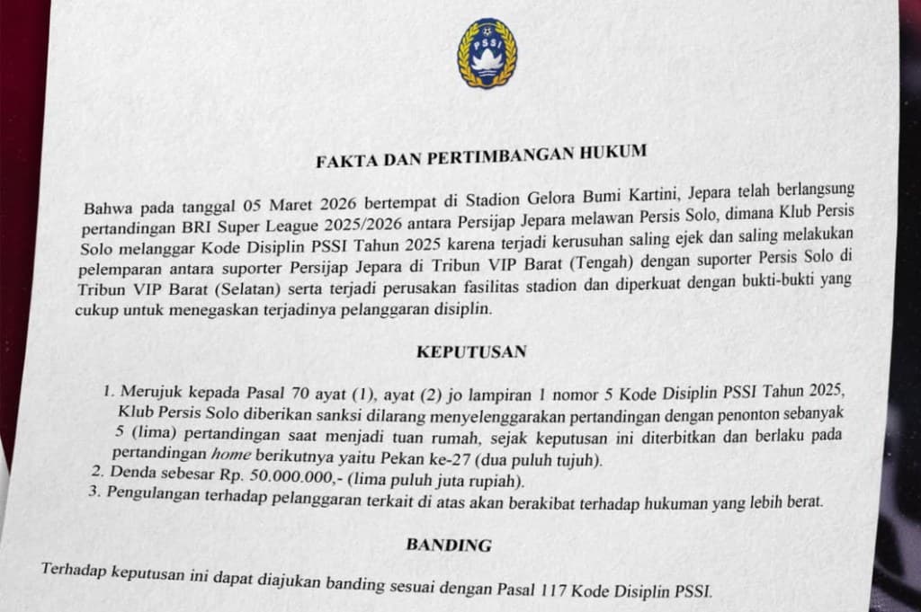 Persis Solo Kena Sanksi Berat usai Ricuh dengan Suporter Persijap Persis Solo Kena Sanksi Berat usai Ricuh dengan Suporter Persijap