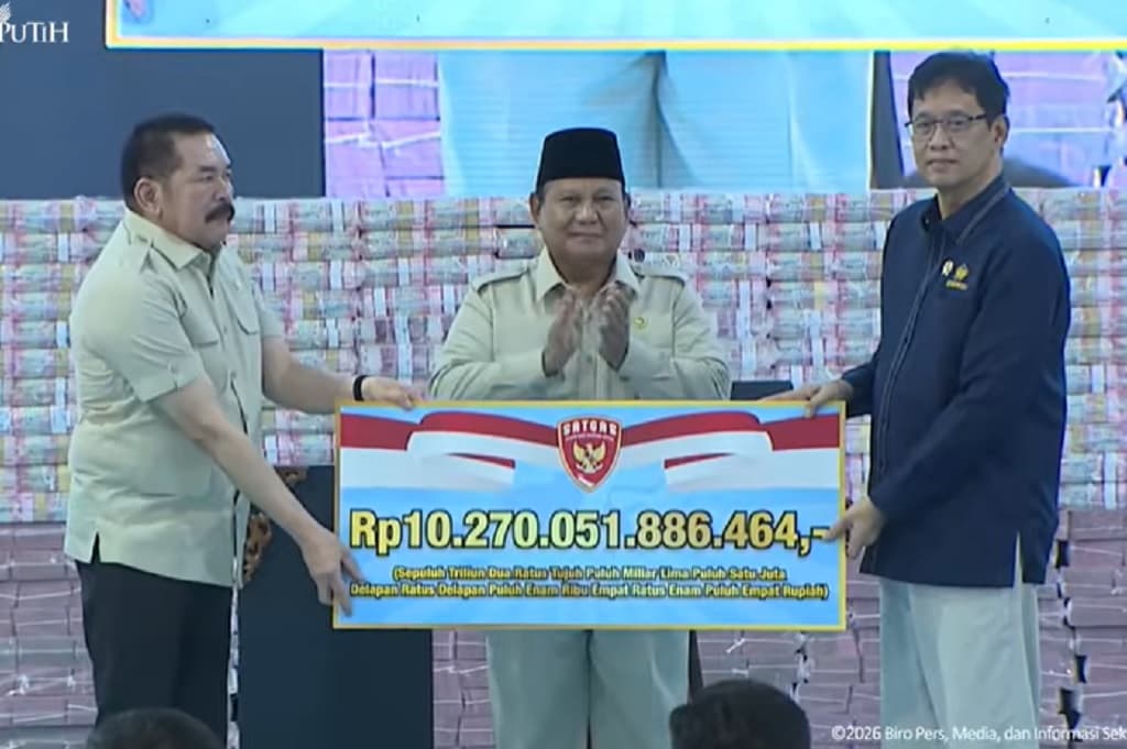 Disaksikan Presiden Prabowo, Jaksa Agung Serahkan Rp10,2 Triliun ke Purbaya Disaksikan Presiden Prabowo, Jaksa Agung Serahkan Rp10,2 Triliun ke Purbaya