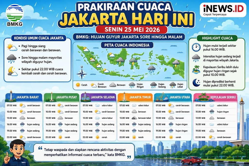 Prakiraan Cuaca Jakarta Hari Ini: Siang Cerah Berawan, Sore-Malam Hujan Prakiraan Cuaca Jakarta Hari Ini: Siang Cerah Berawan, Sore-Malam Hujan