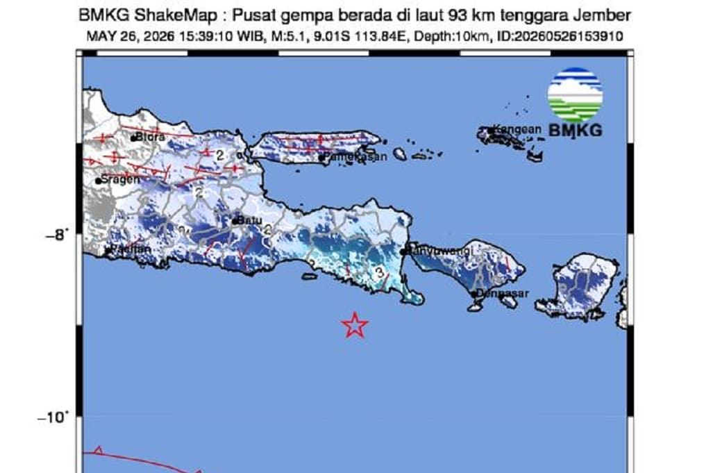 Gempa M5,1 Guncang Jember, Getaran Terasa di Malang hingga Denpasar Gempa M5,1 Guncang Jember, Getaran Terasa di Malang hingga Denpasar