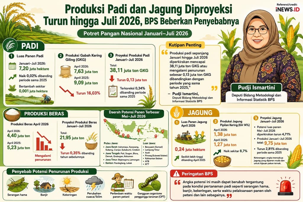 BPS Ungkap Produksi Padi dan Jagung Berpotensi Menurun hingga Juli 2026, Ini Penyebabnya BPS Ungkap Produksi Padi dan Jagung Berpotensi Menurun hingga Juli 2026, Ini Penyebabnya