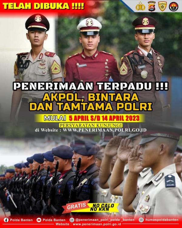 Polda Banten Telah Membuka Penerimaan Terpadu Akpol, Bintara dan Tamtama Polri, Segera Daftarkan Dir Polda Banten Telah Membuka Penerimaan Terpadu Akpol, Bintara dan Tamtama Polri, Segera Daftarkan Dir