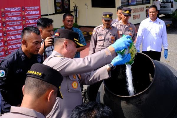 Polres Aceh Utara Musnahkan Barang Bukti Narkoba Jenis Sabu dan Ganja Bernilai Belasan Miliar