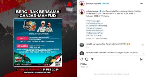 Kampanye Terakhir Ganjar-Mahfud di Solo dan Semarang, Bertabur Artis Ibu Kota