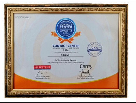 Bank bjb Raih Penghargaan Contact Center Service Excellence Award (CCSEA) 2024