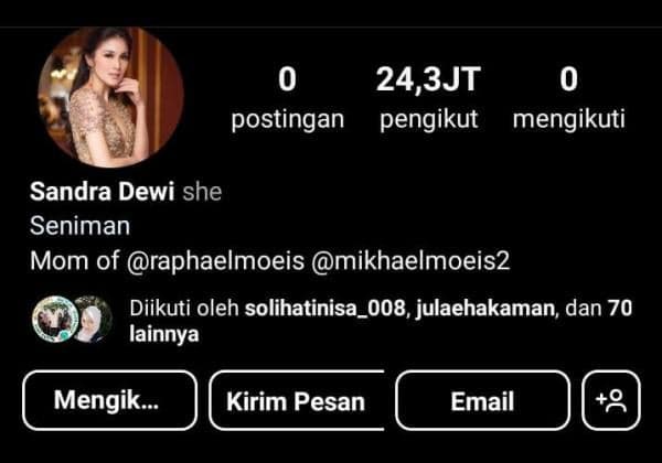 Instagram dan YouTube Sandra Dewi Raib Ditengah Proses Penyelidikan Kasus Timah Rp 271 Triliun