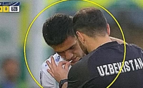 Viral, Ulugbek Khoshimov Hirup Benda Misterius pada Laga Timnas Indonesia U-23 vs Uzbekistan
