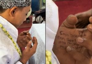 Viral Pengantin Pria Tulis Contekan Ijab Kobul di Tangan, Netizen: Kebiasaan Nyontek di Sekolah Viral Pengantin Pria Tulis Contekan Ijab Kobul di Tangan, Netizen: Kebiasaan Nyontek di Sekolah