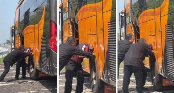 Viral! Kepala Kru Bus Terjepit Ban di Jalan Tol, Mau Ketawa Takut Dosa! Viral! Kepala Kru Bus Terjepit Ban di Jalan Tol, Mau Ketawa Takut Dosa!