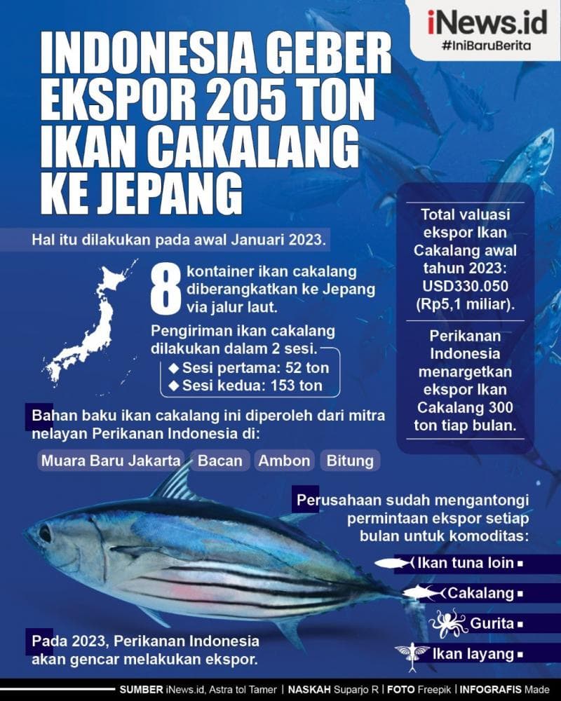Infografis Perikanan Indonesia Ekspor 205 Ton Ikan Cakalang ke Jepang Infografis Perikanan Indonesia Ekspor 205 Ton Ikan Cakalang ke Jepang