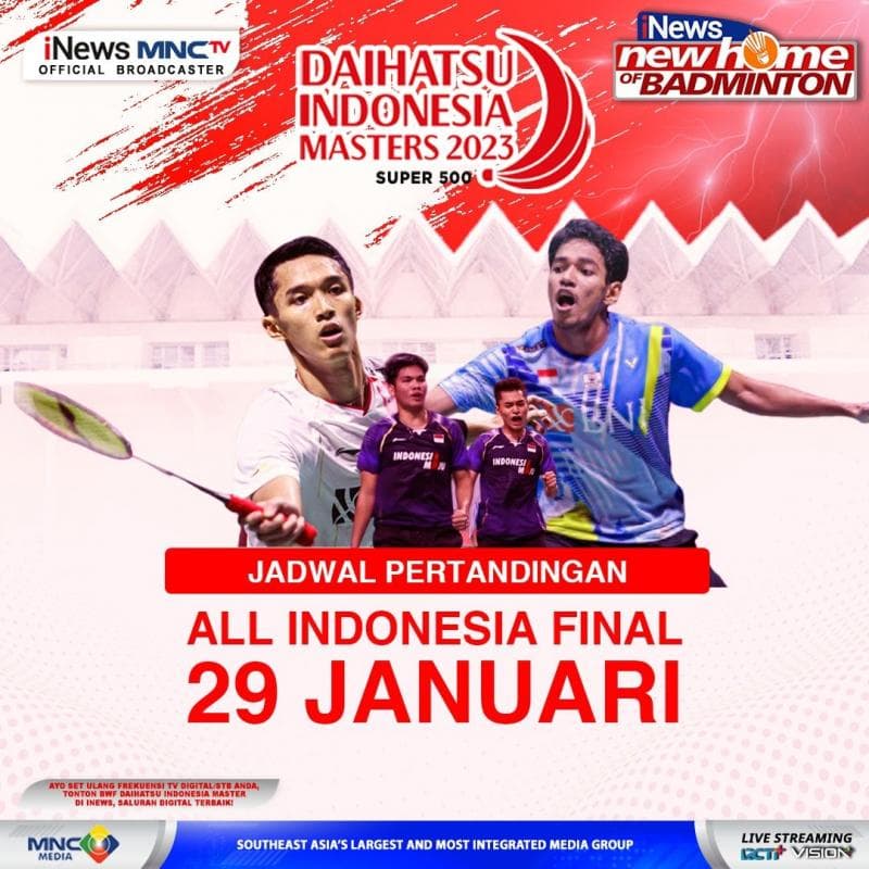 Final Indonesia Masters 2023 Hari Ini: Jojo Vs Chico dan Leo/Daniel Live di iNews dan MNCTV