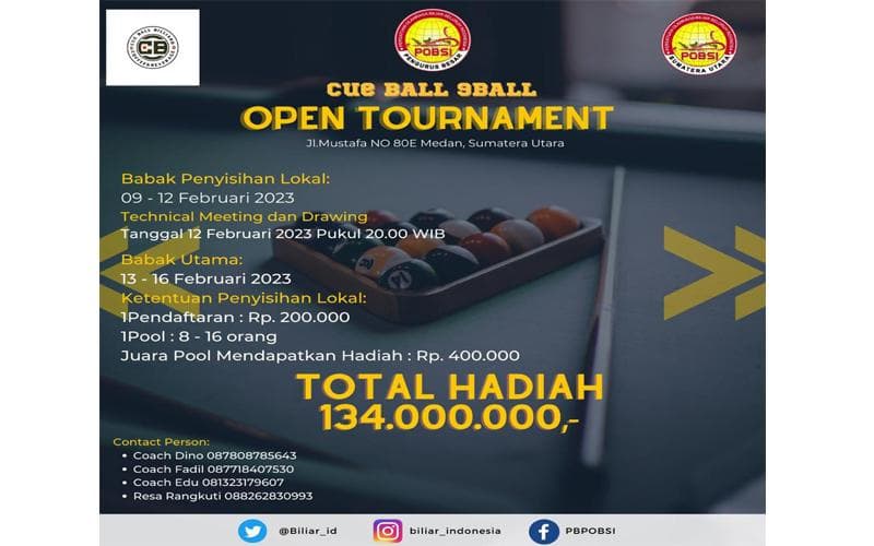 POBSI Sumut Gelar Cue Ball 9Ball Open Tournament, Total Hadiahnya Fantastis POBSI Sumut Gelar Cue Ball 9Ball Open Tournament, Total Hadiahnya Fantastis