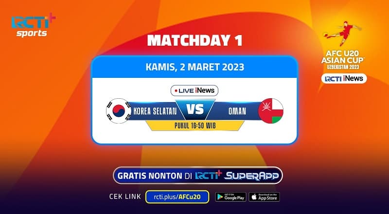 Link Live Streaming Piala Asia U-20 2023 Sore Ini: Korea Selatan Vs Oman Link Live Streaming Piala Asia U-20 2023 Sore Ini: Korea Selatan Vs Oman