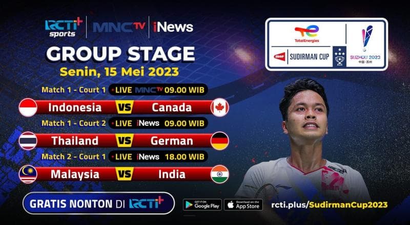 Link Live Streaming Piala Sudirman 2023 Indonesia Vs Kanada Hari Ini, Gratis Link Live Streaming Piala Sudirman 2023 Indonesia Vs Kanada Hari Ini, Gratis