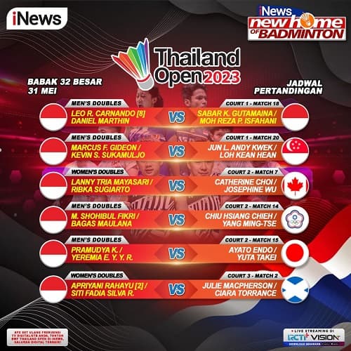 Saksikan Perang Saudara Leo/Daniel Vs Sabar/Reza di Thailand Open 2023 Malam Ini, LIVE iNews Saksikan Perang Saudara Leo/Daniel Vs Sabar/Reza di Thailand Open 2023 Malam Ini, LIVE iNews