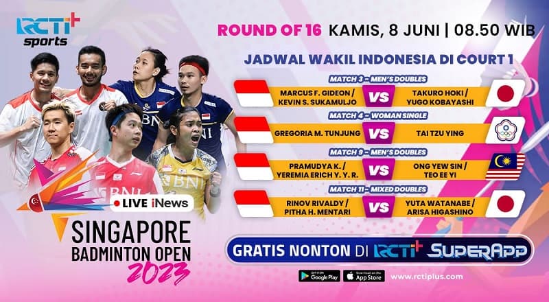 Link Live Streaming Singapore Open 2023 Hari Ini, Gratis Tinggal Klik Link Live Streaming Singapore Open 2023 Hari Ini, Gratis Tinggal Klik