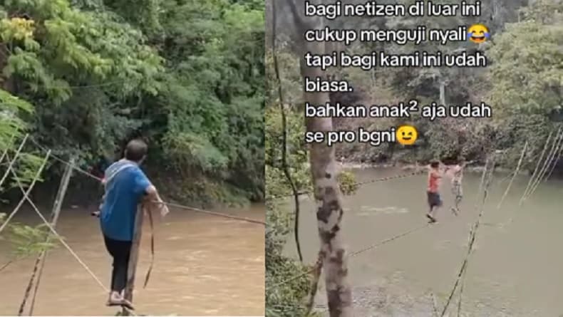 Viral Bapak Gendong Bayi Lintasi Jembatan Seutas Tali, Netizen sampai Gemetaran Viral Bapak Gendong Bayi Lintasi Jembatan Seutas Tali, Netizen sampai Gemetaran